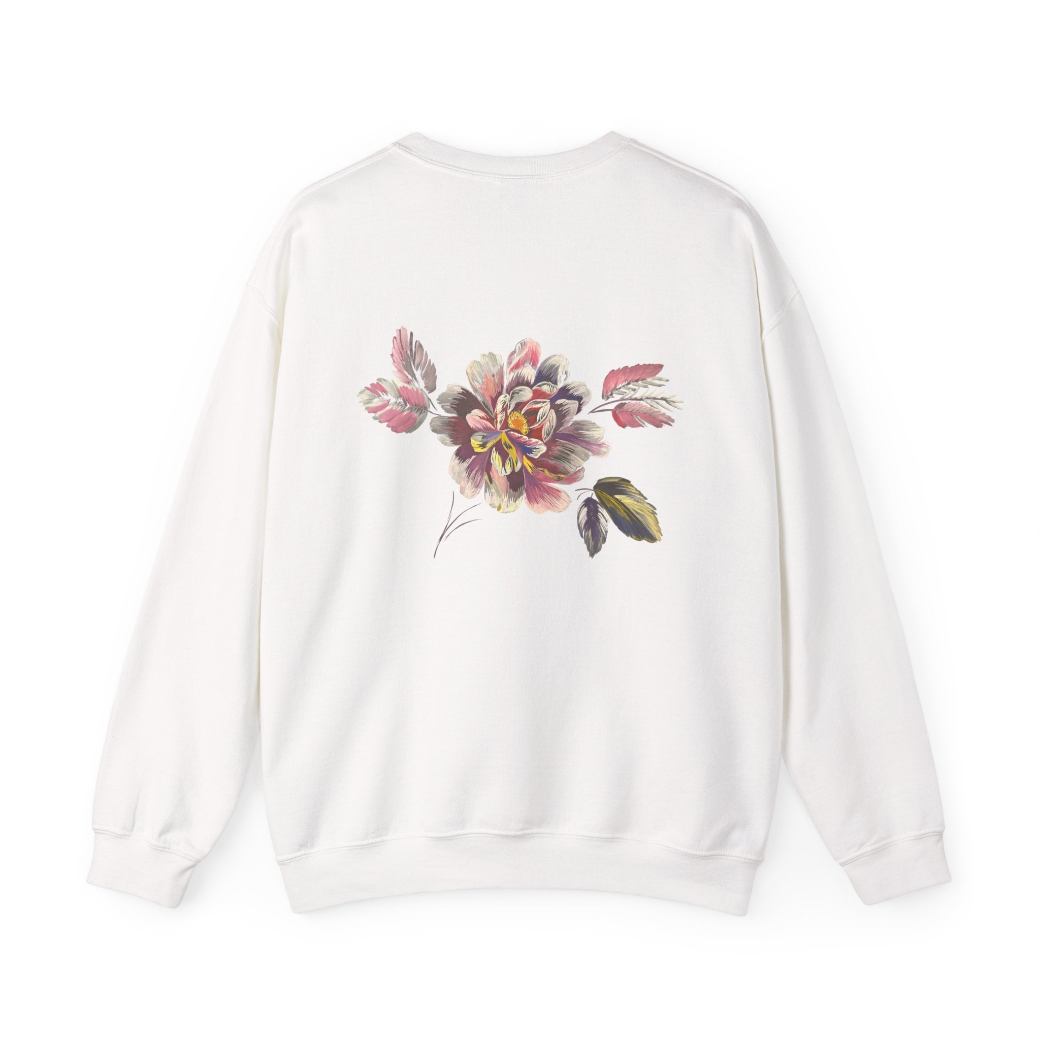 Floral Watercolor Crewneck Sweatshirt — Soft Pastel Blossom Backprint