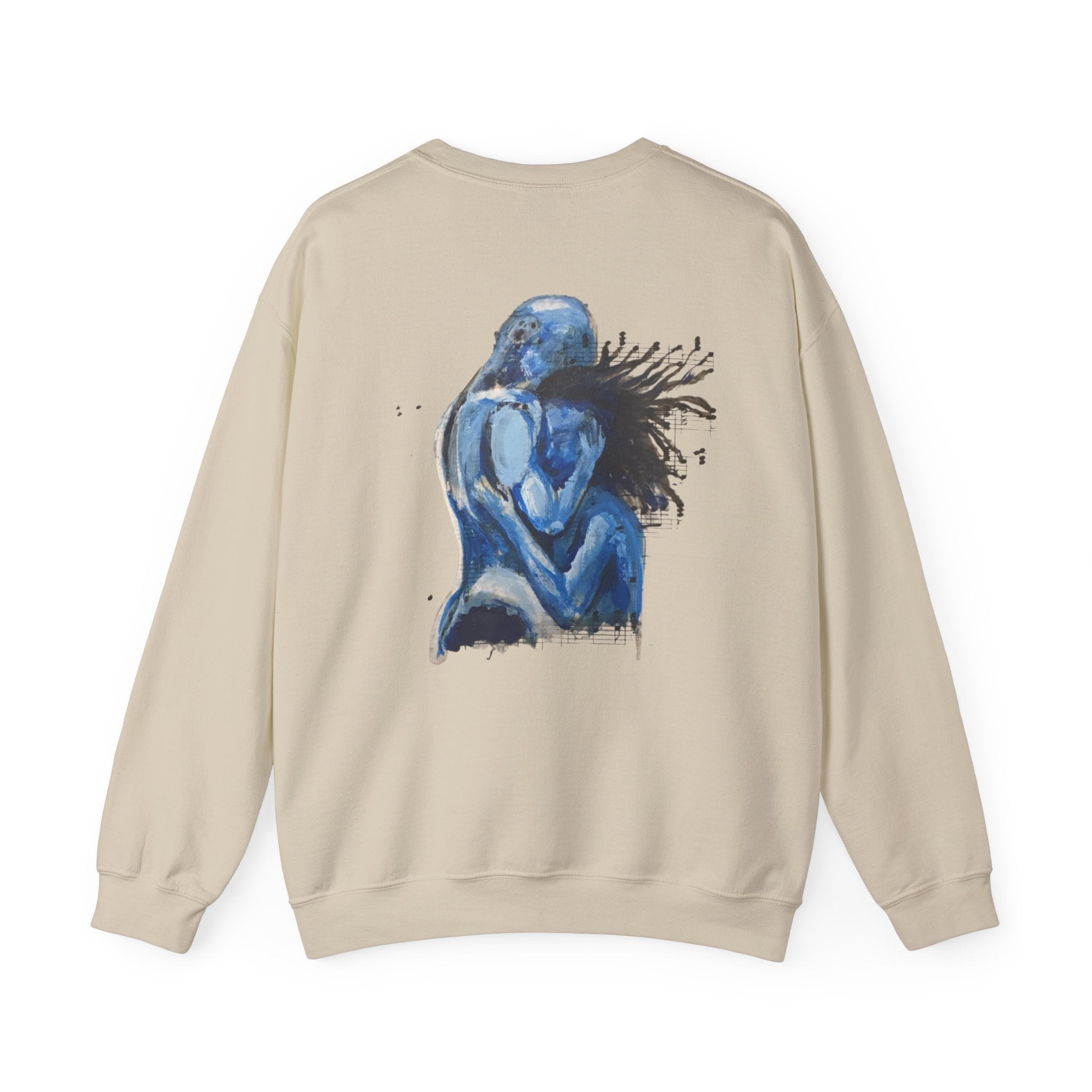 Blue Embrace Couple Art Back Print - Crewneck Sweatshirt