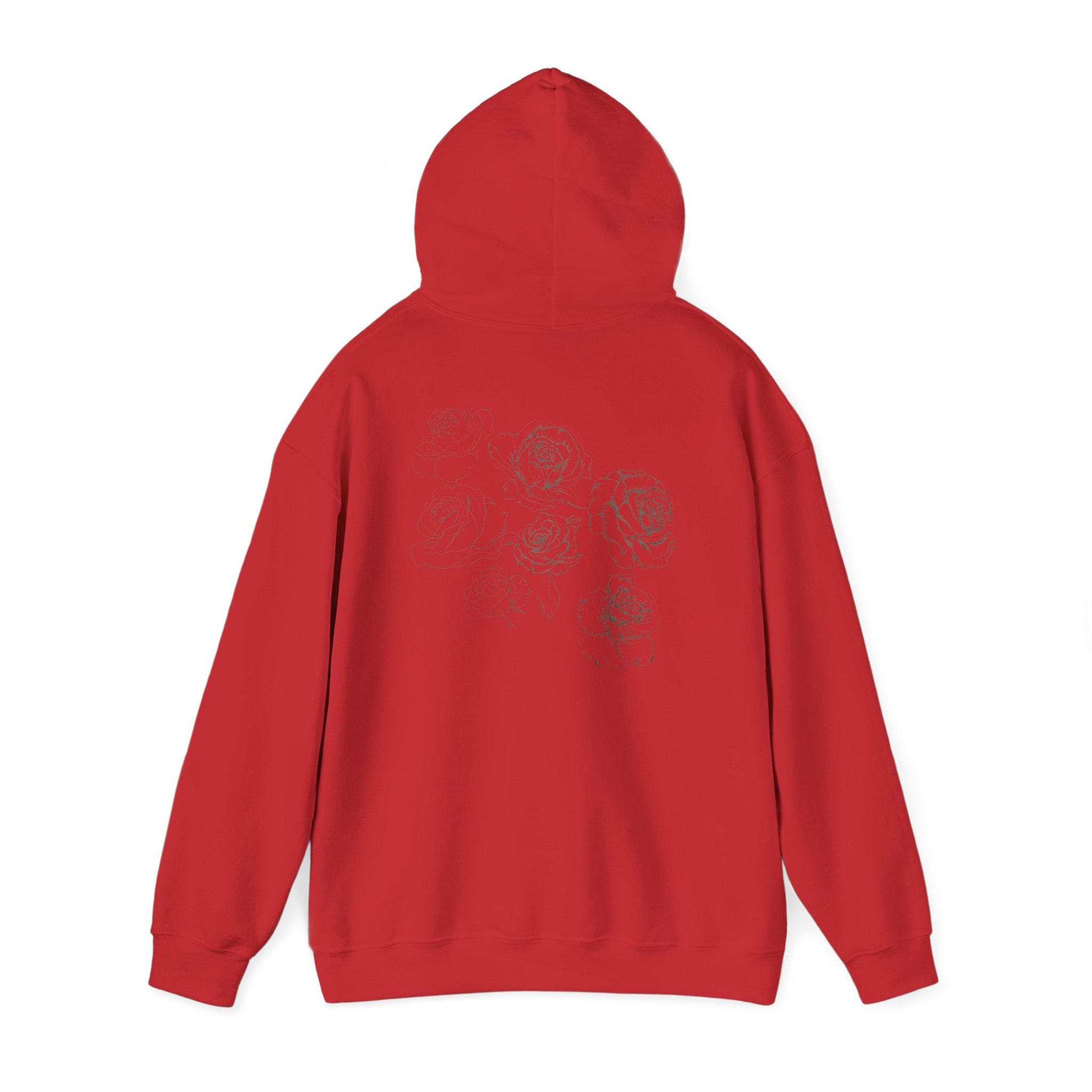 Floral Sketch Hoodie — Minimal Rose Back Print with Chest Logo — NL