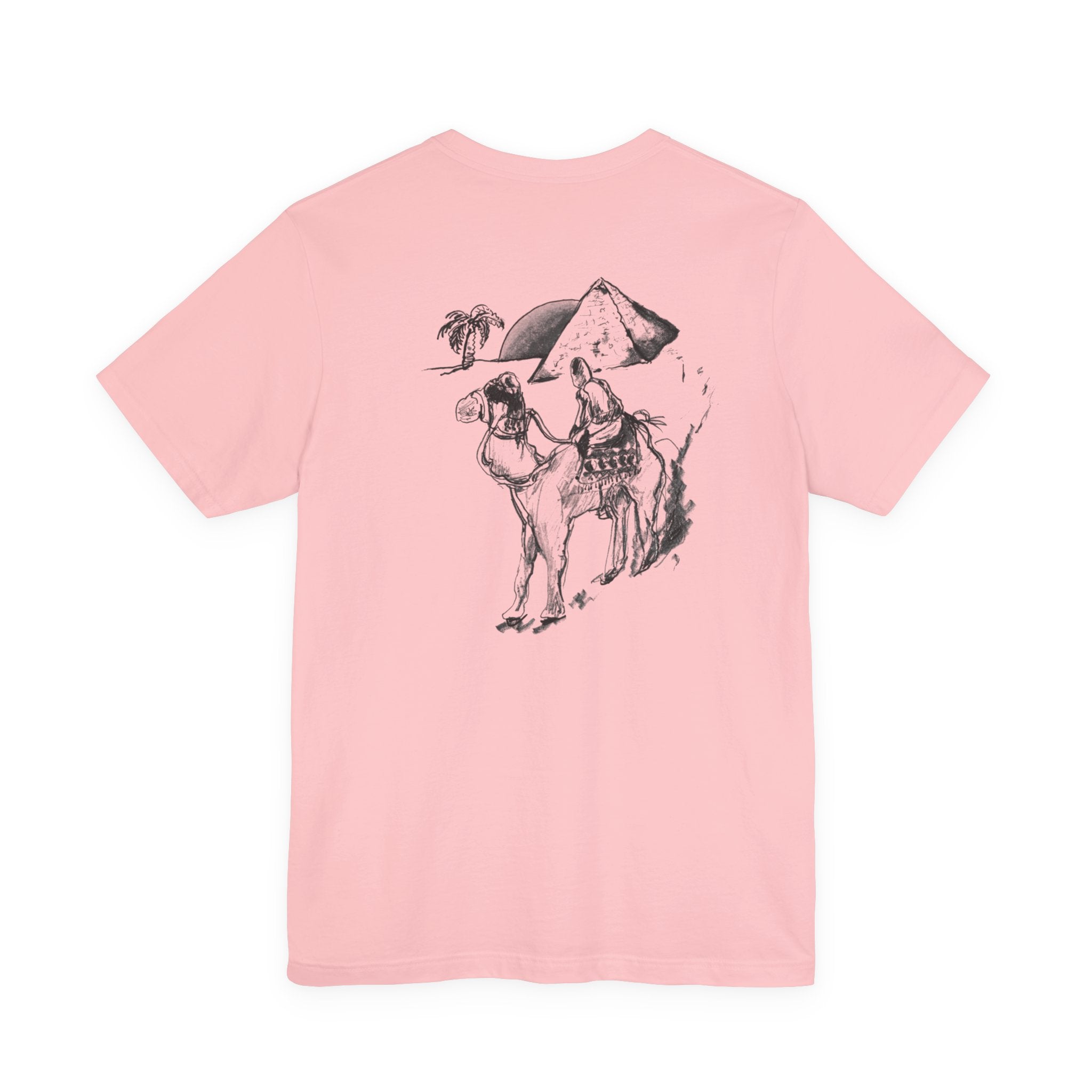 Desert Trek Graphic Tee — Camel & Pyramid Illustration T-Shirt