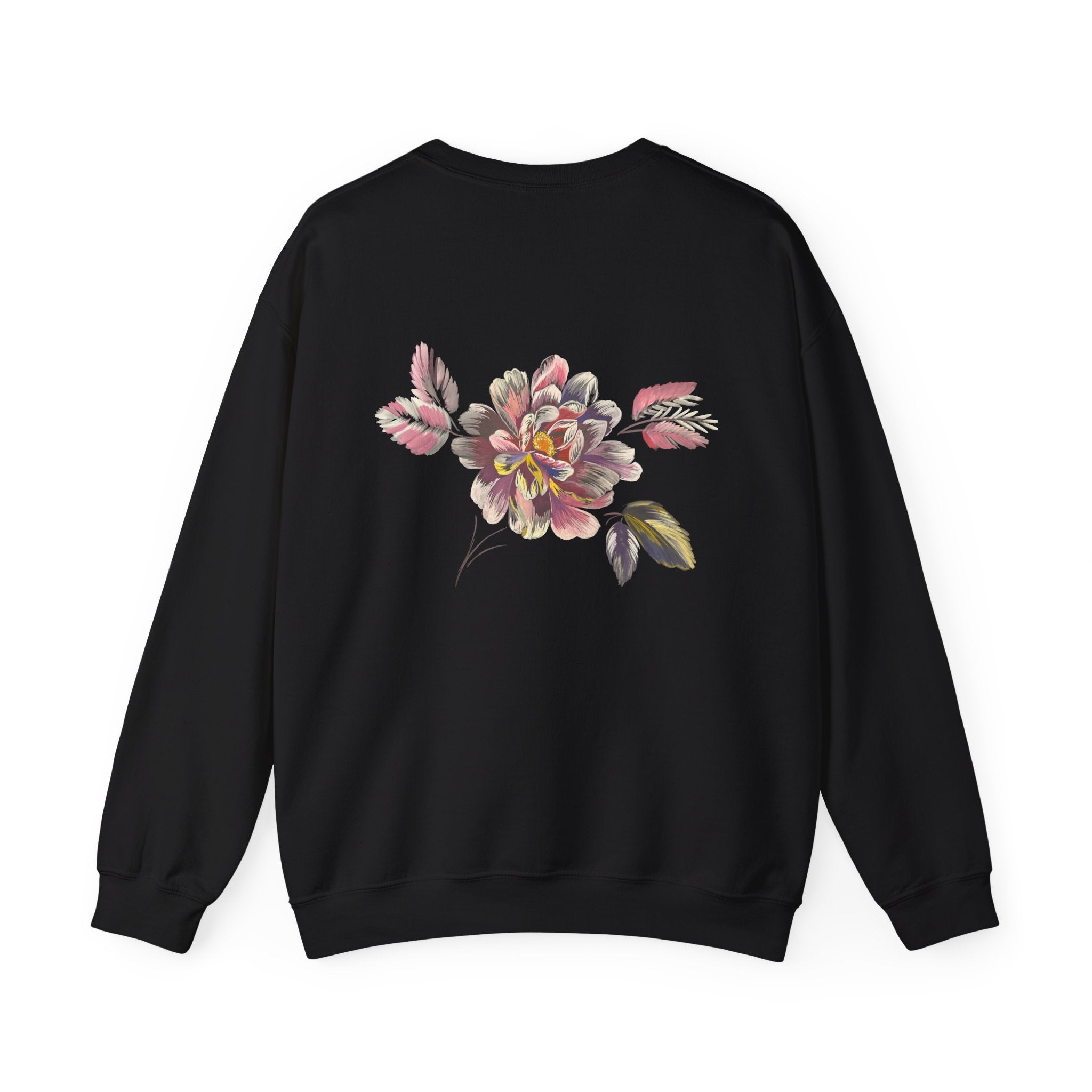 Floral Watercolor Crewneck Sweatshirt — Soft Pastel Blossom Backprint