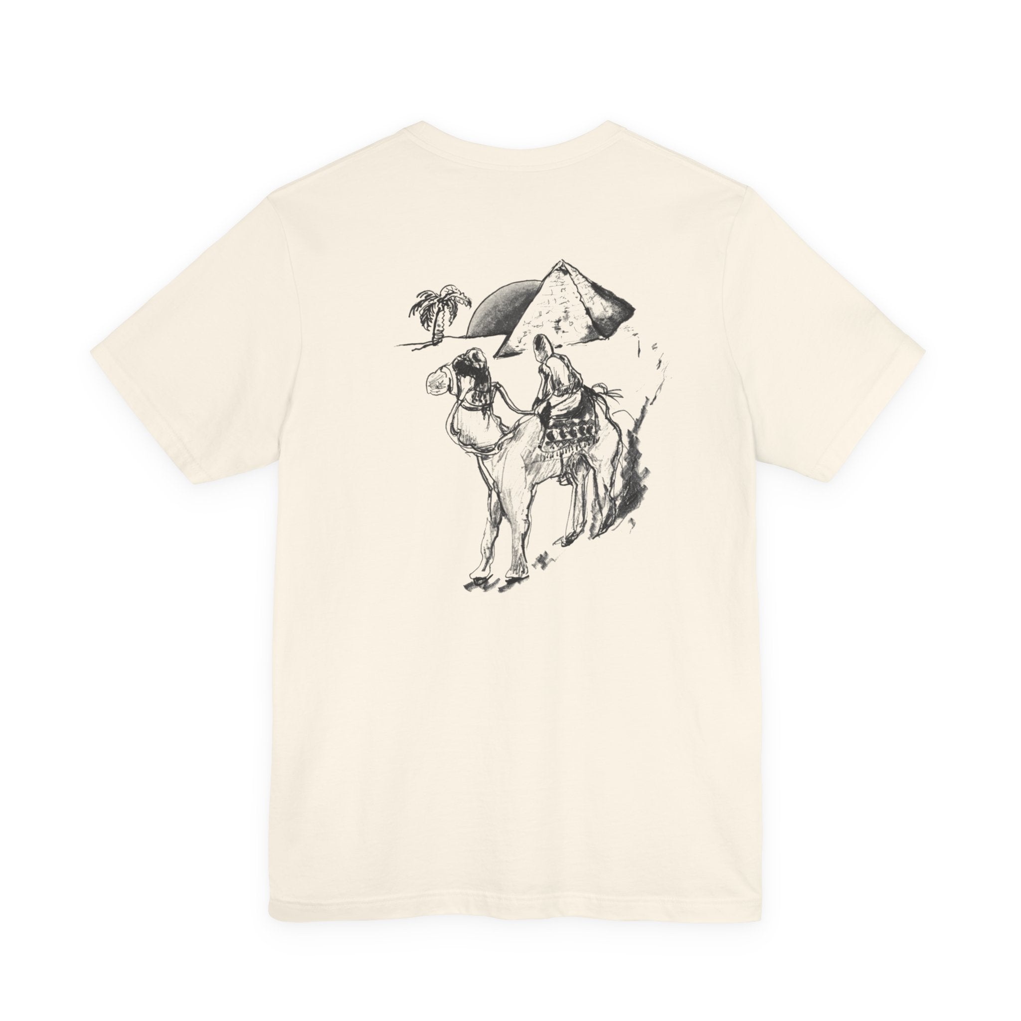 Desert Trek Graphic Tee — Camel & Pyramid Illustration T-Shirt