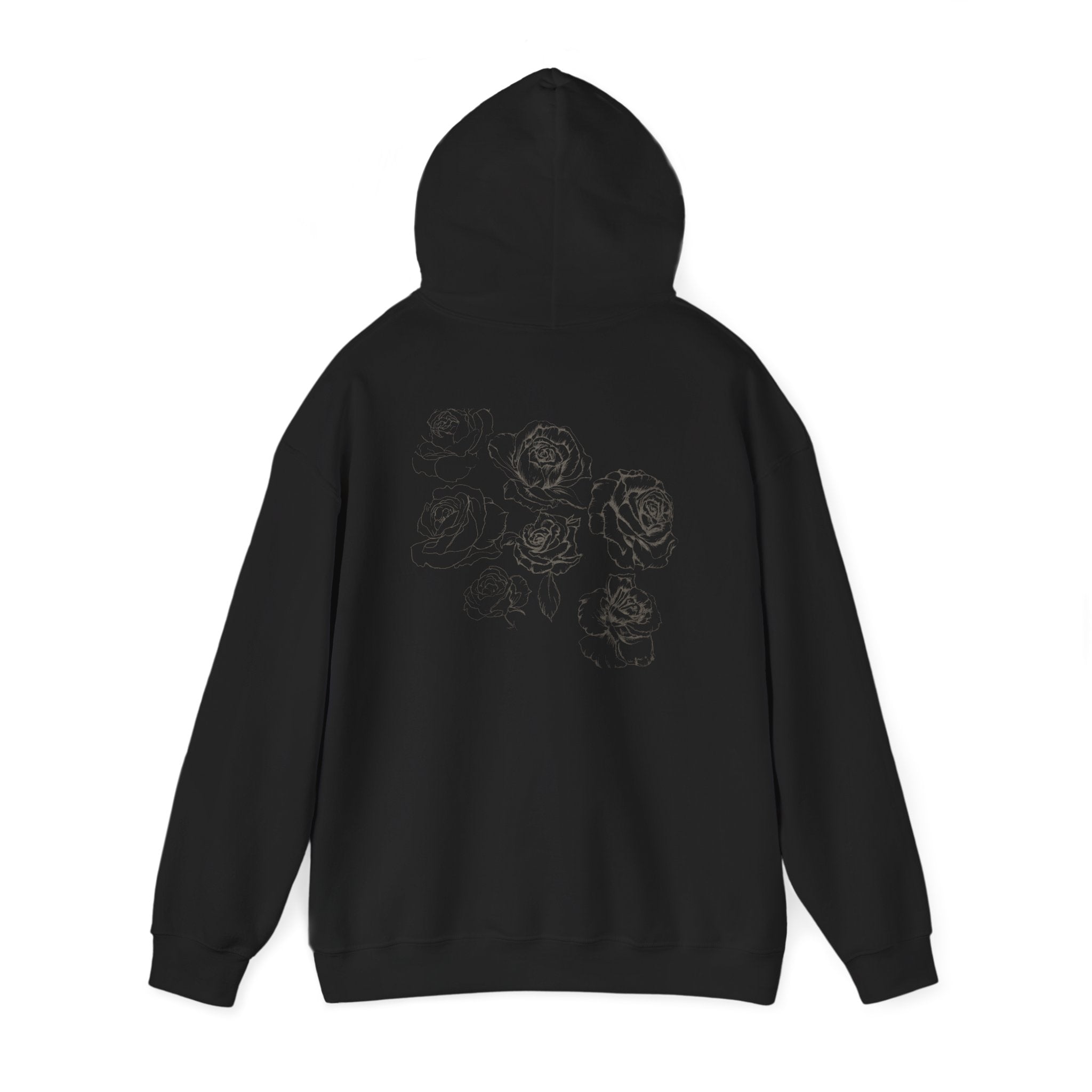 Floral Sketch Hoodie — Minimal Rose Back Print with Chest Logo — NL