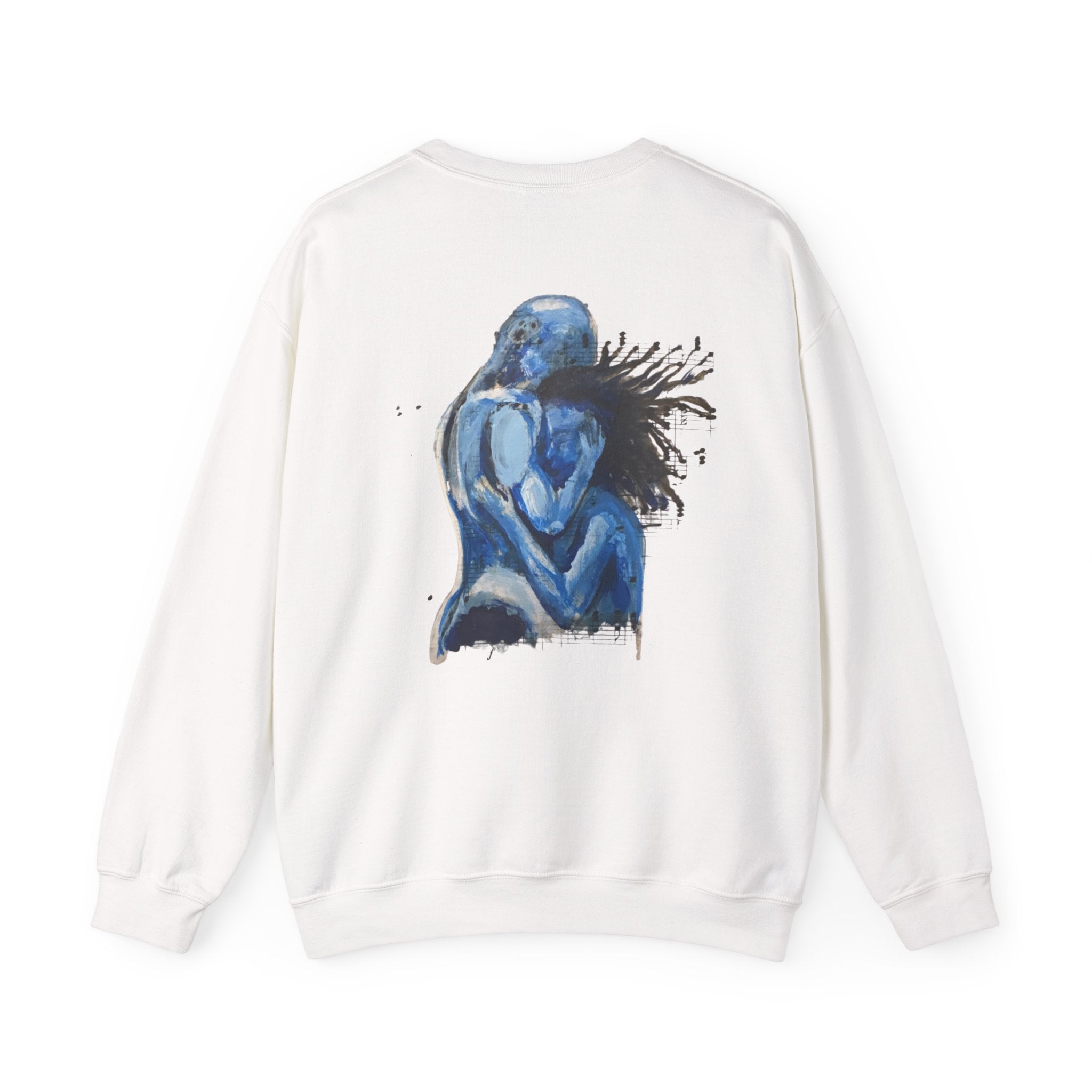 Blue Embrace Couple Art Back Print - Crewneck Sweatshirt