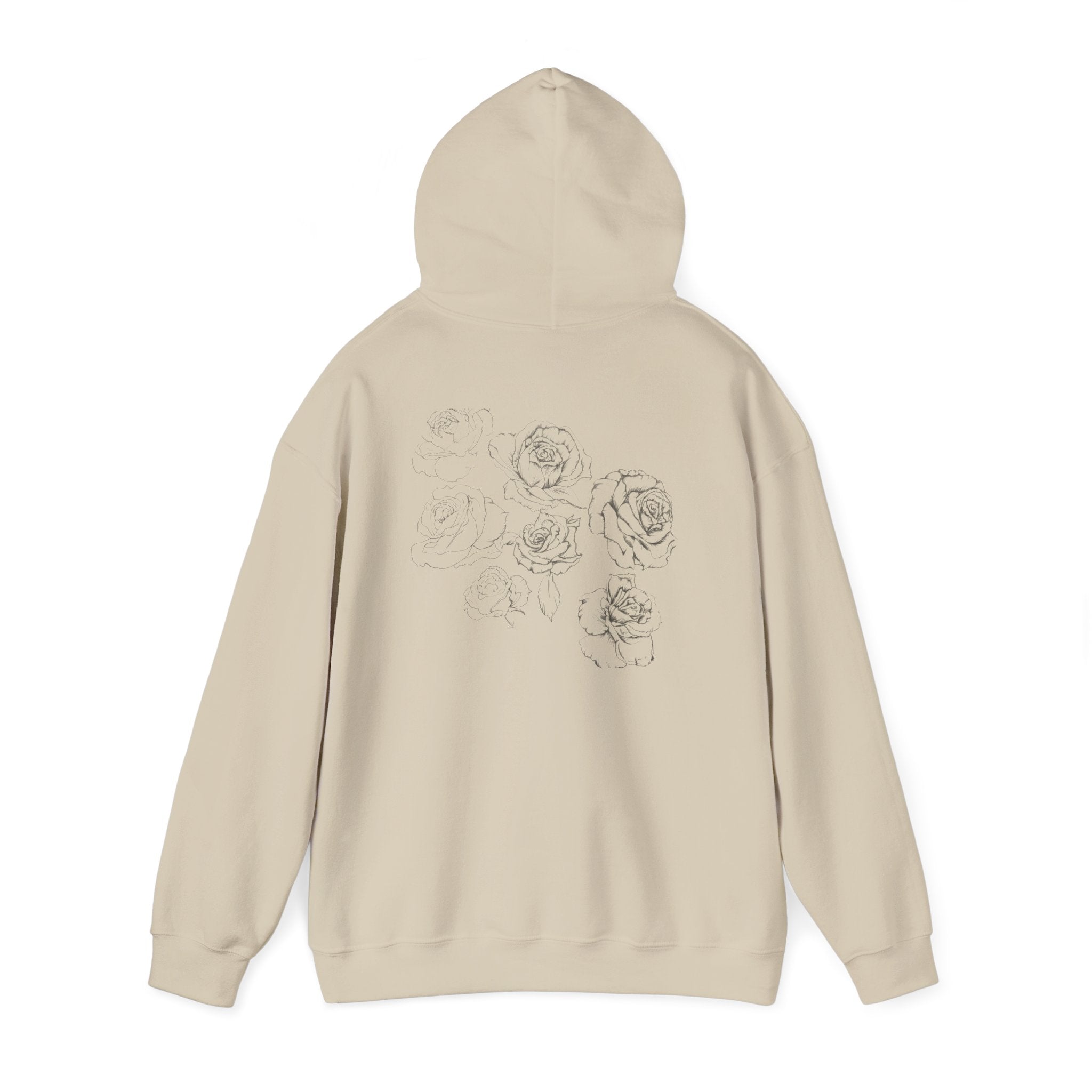 Floral Sketch Hoodie — Minimal Rose Back Print with Chest Logo — NL