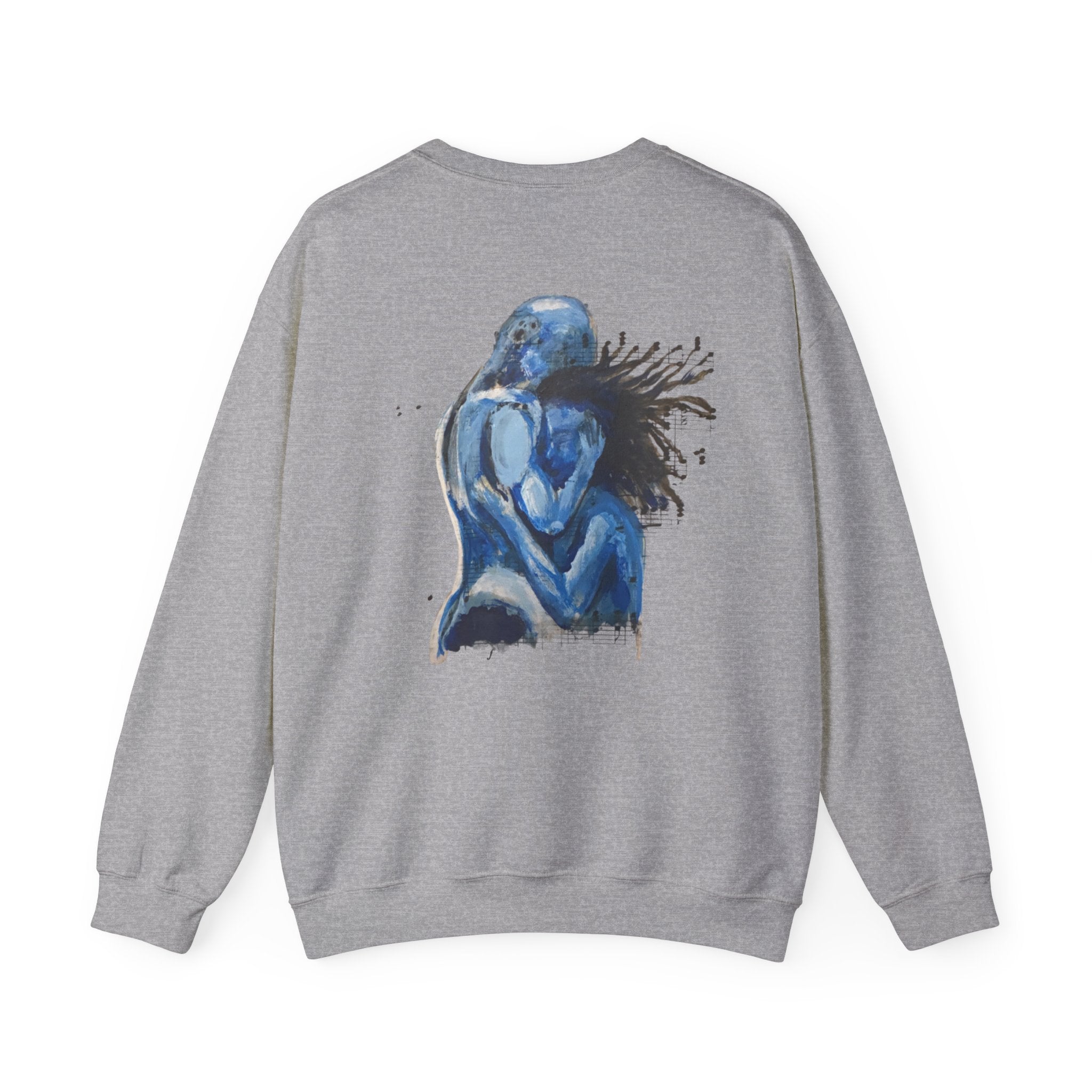 Blue Embrace Couple Art Back Print - Crewneck Sweatshirt