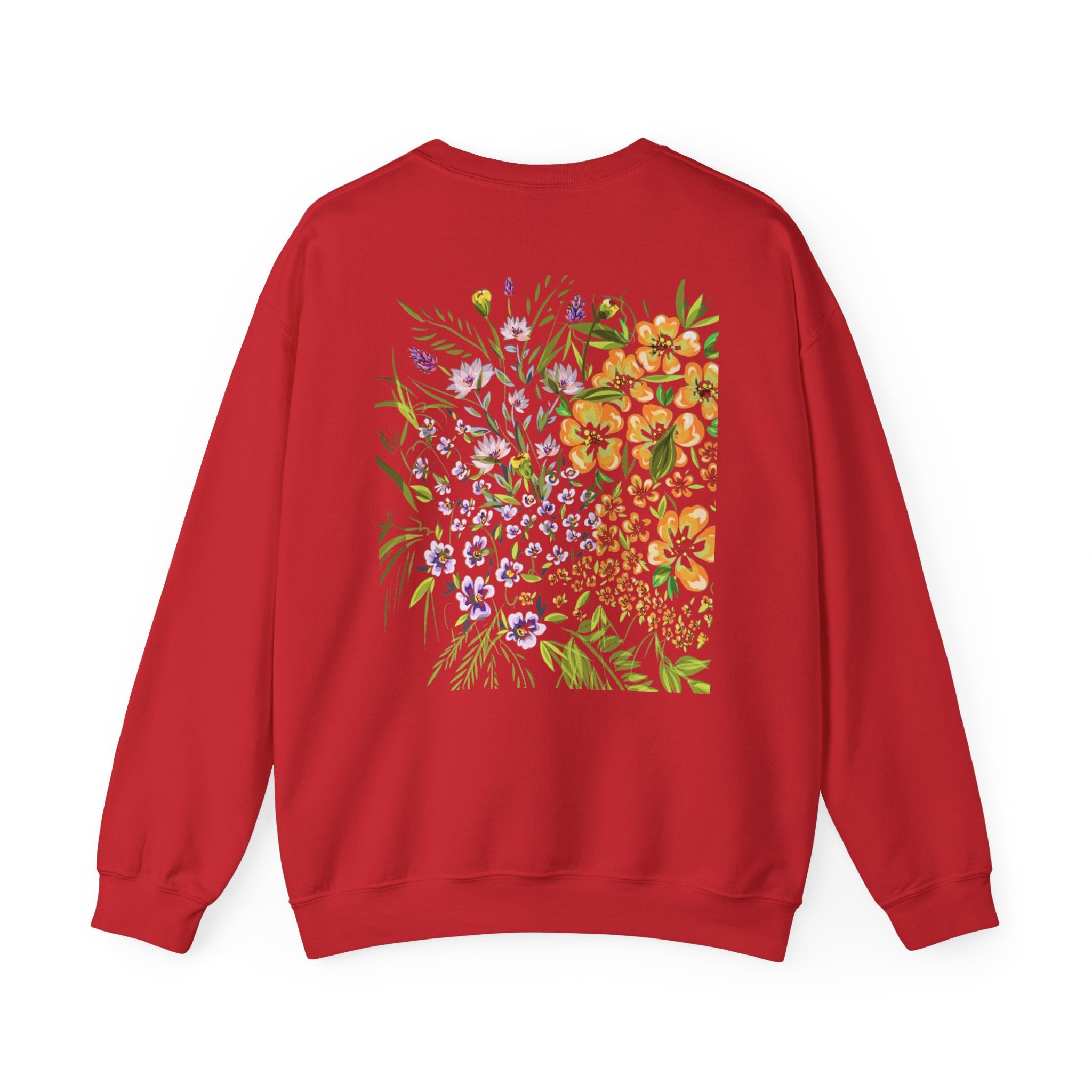 Floral Bouquet Crewneck Sweatshirt — Watercolor Wildflower Back Print