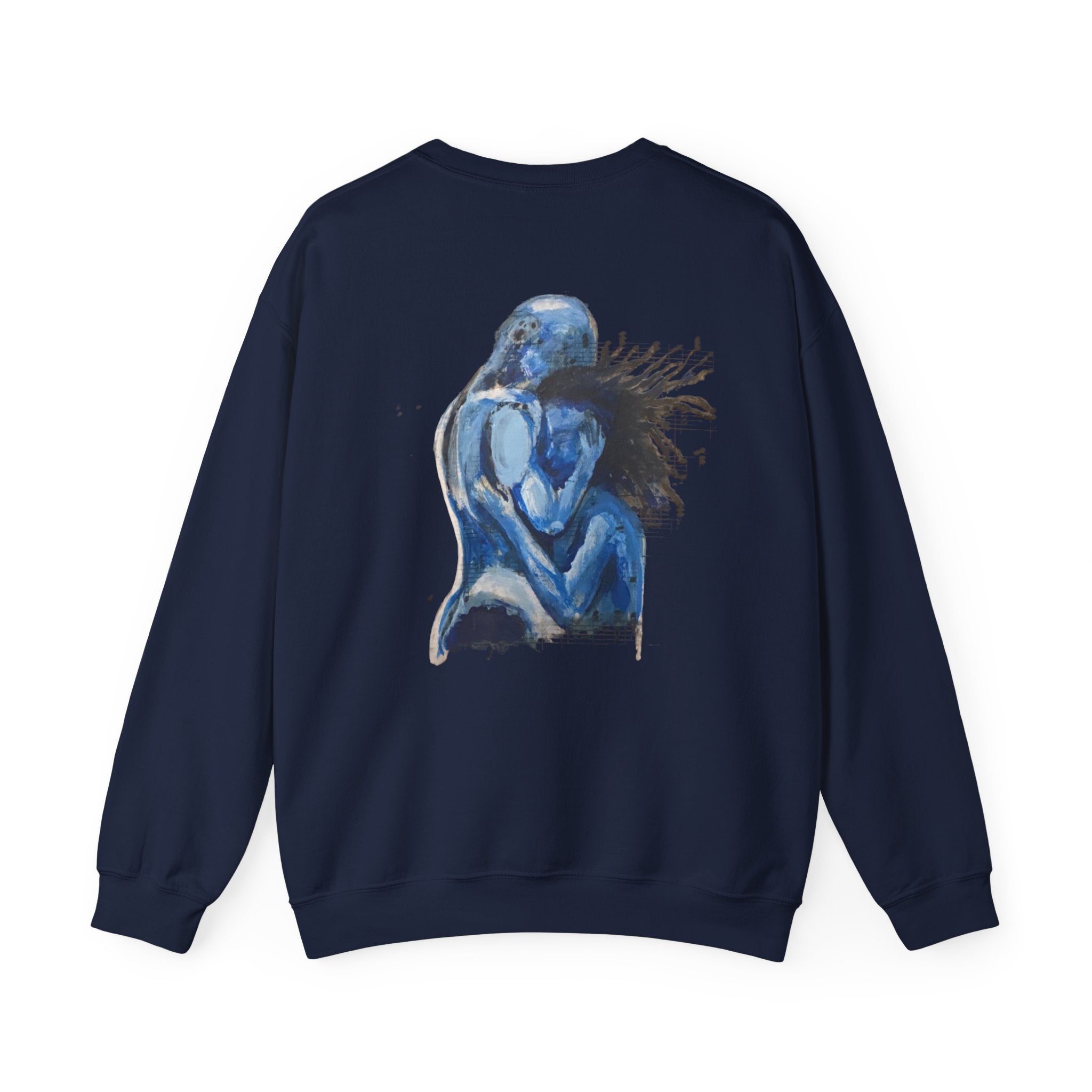 Blue Embrace Couple Art Back Print - Crewneck Sweatshirt