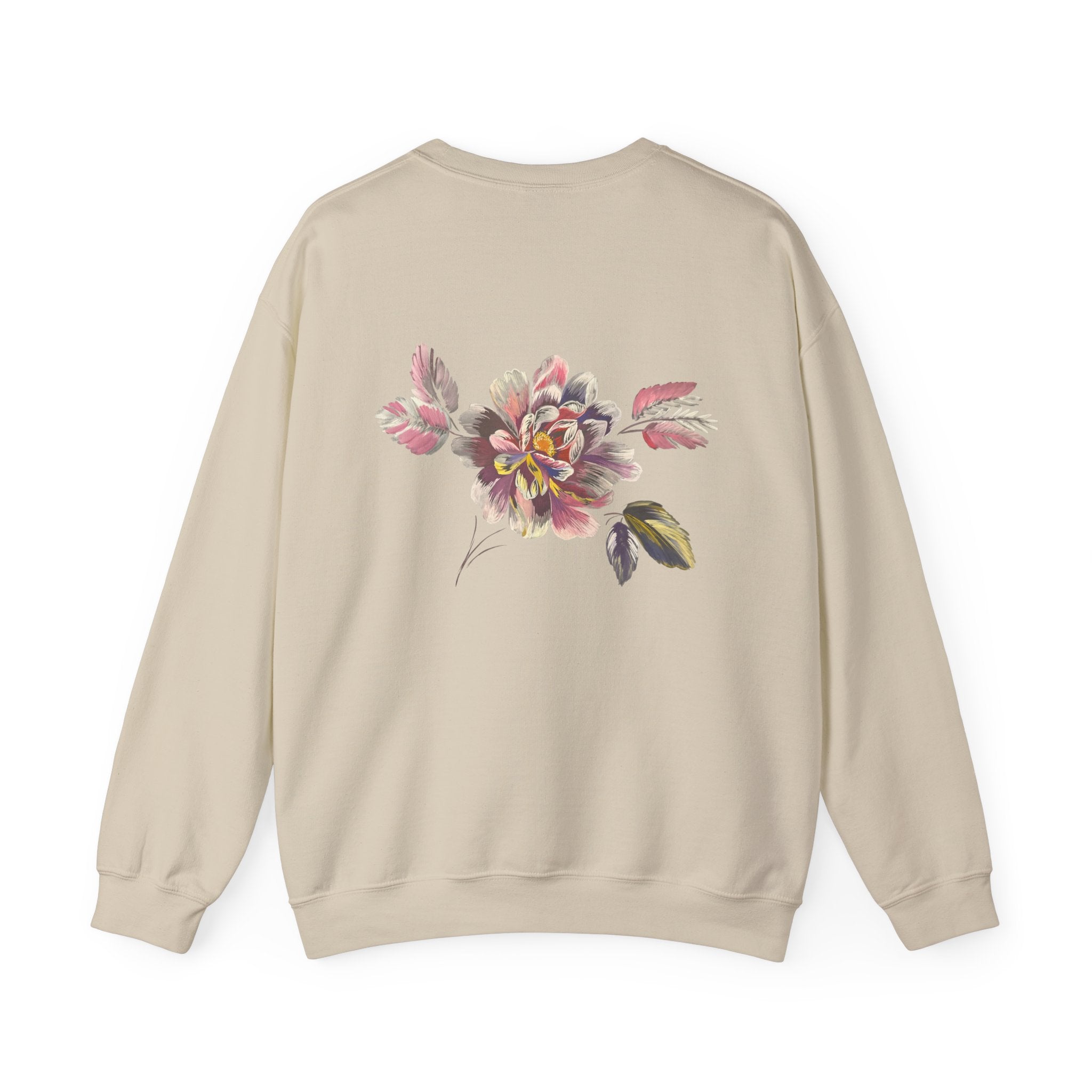 Floral Watercolor Crewneck Sweatshirt — Soft Pastel Blossom Backprint