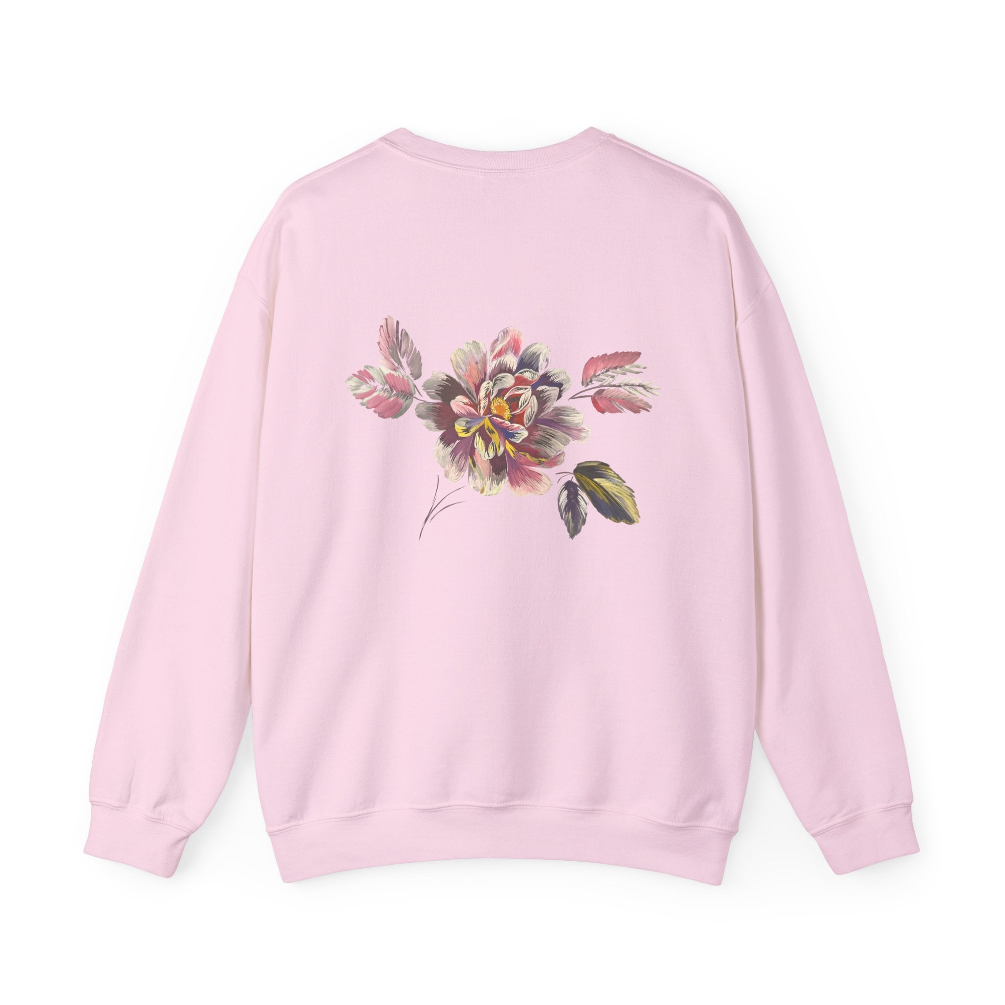 Floral Watercolor Crewneck Sweatshirt — Soft Pastel Blossom Backprint