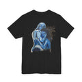 Blue Embrace Art Tee — Emotional Abstract Couple Graphic T-Shirt