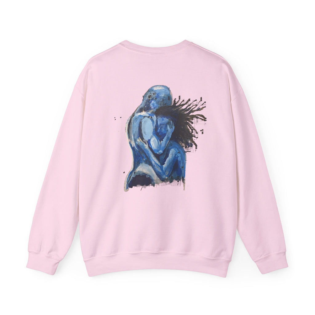 Blue Embrace Couple Art Back Print - Crewneck Sweatshirt