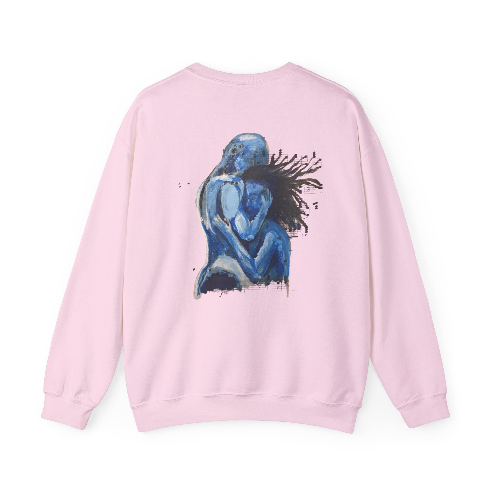Blue Embrace Couple Art Back Print - Crewneck Sweatshirt