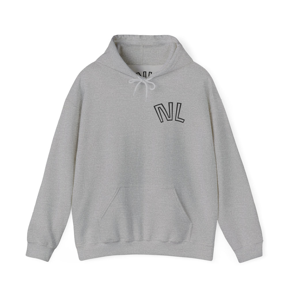 Floral Sketch Hoodie — Minimal Rose Back Print with Chest Logo — NL