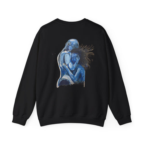 Blue Embrace Couple Art Back Print - Crewneck Sweatshirt