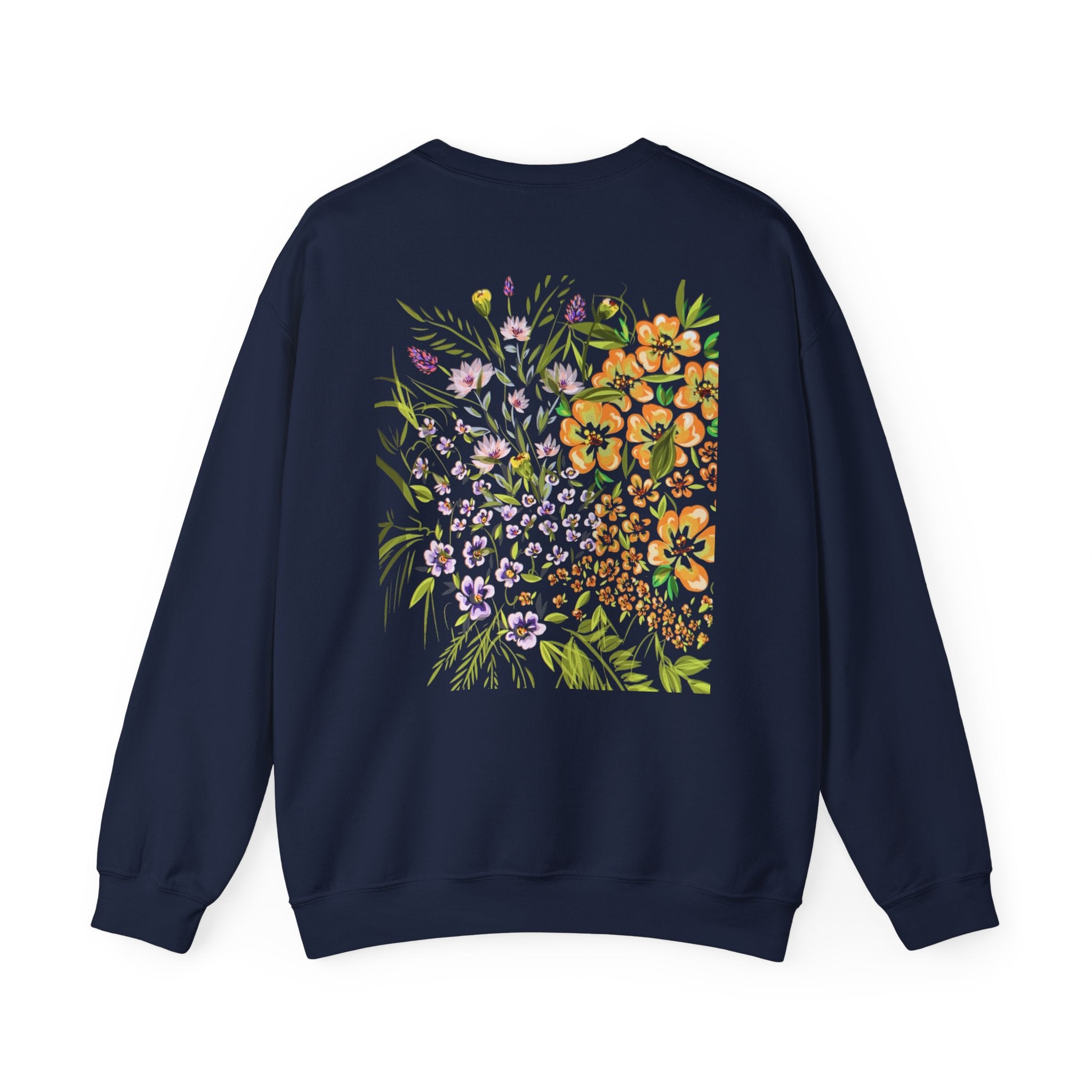 Floral Bouquet Crewneck Sweatshirt — Watercolor Wildflower Back Print
