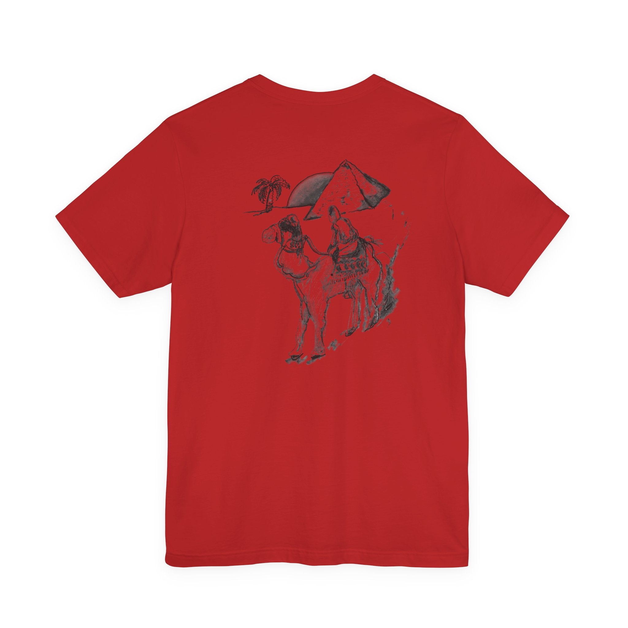Desert Trek Graphic Tee — Camel & Pyramid Illustration T-Shirt