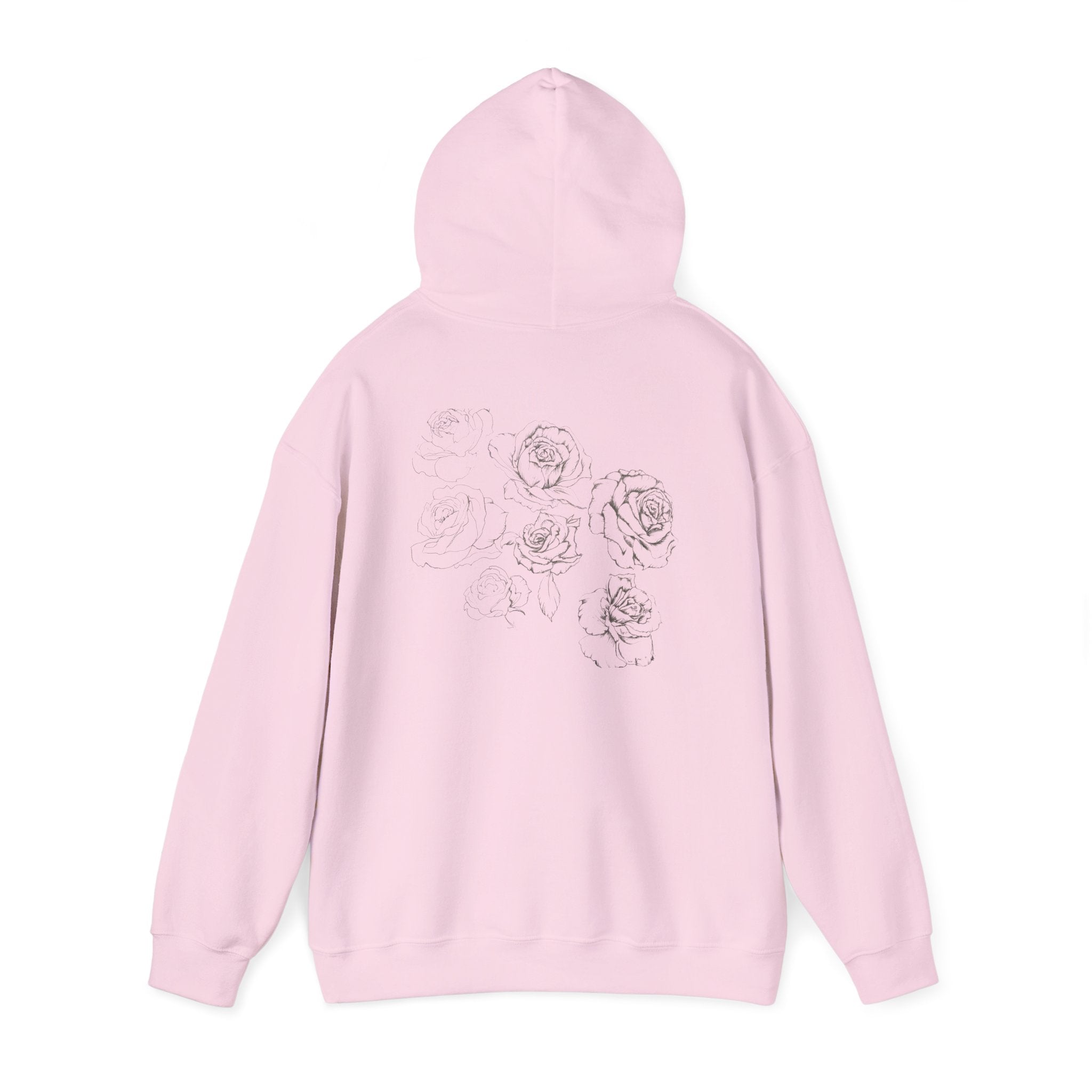 Floral Sketch Hoodie — Minimal Rose Back Print with Chest Logo — NL