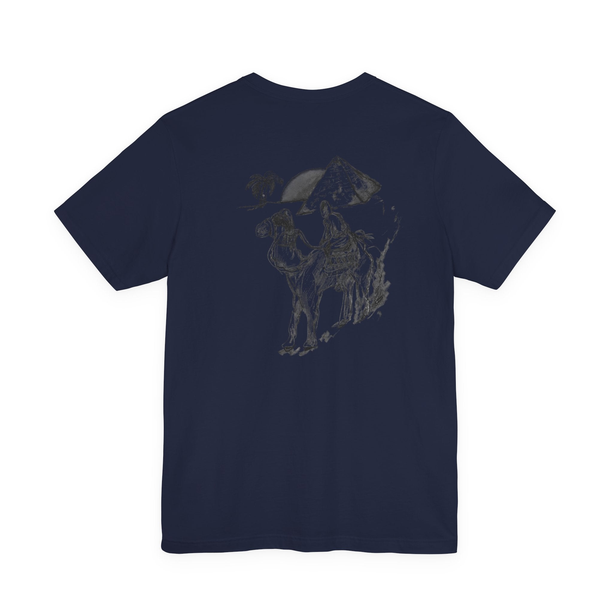 Desert Trek Graphic Tee — Camel & Pyramid Illustration T-Shirt