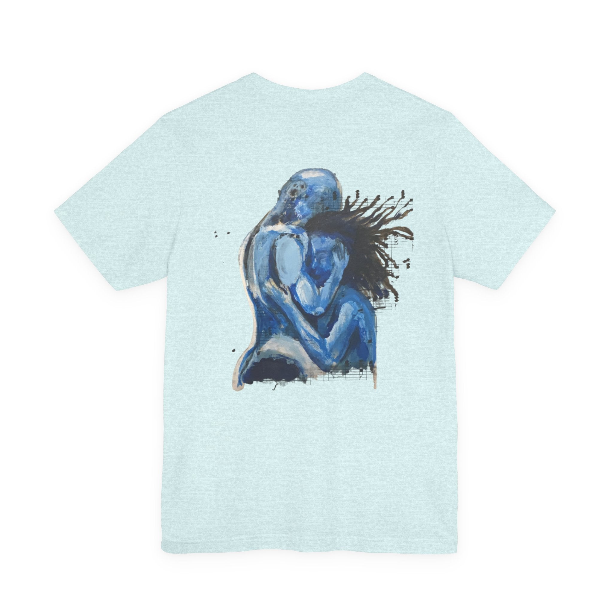 Blue Embrace Art Tee — Emotional Abstract Couple Graphic T-Shirt