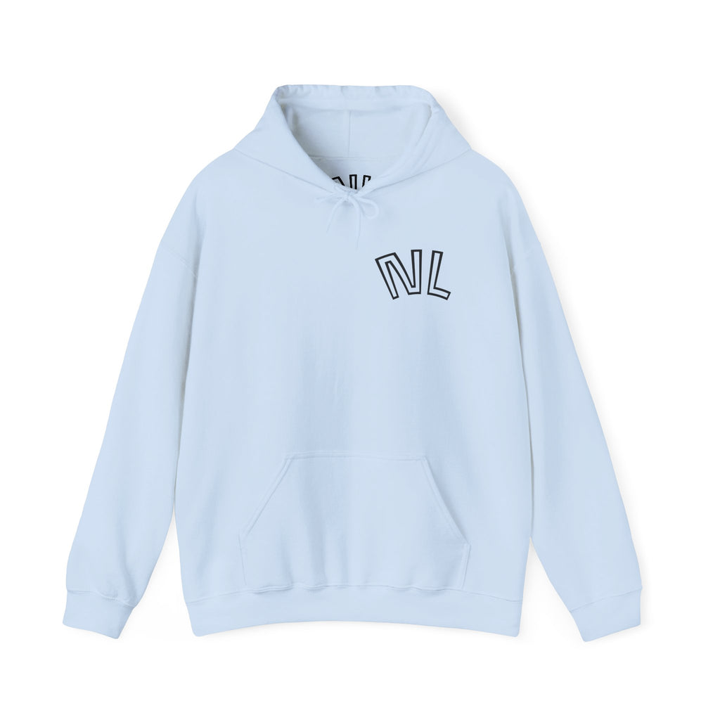 Floral Sketch Hoodie — Minimal Rose Back Print with Chest Logo — NL