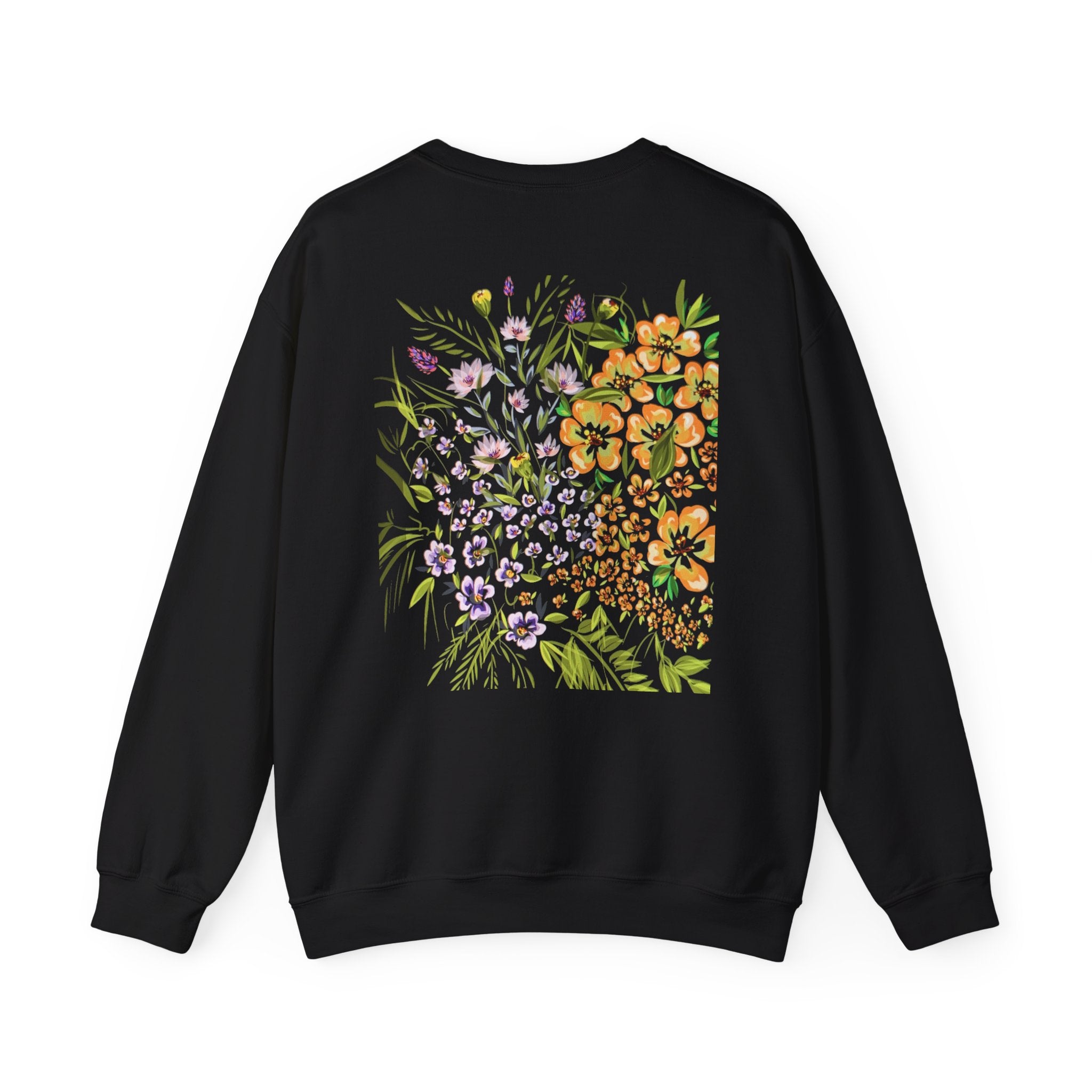 Floral Bouquet Crewneck Sweatshirt — Watercolor Wildflower Back Print