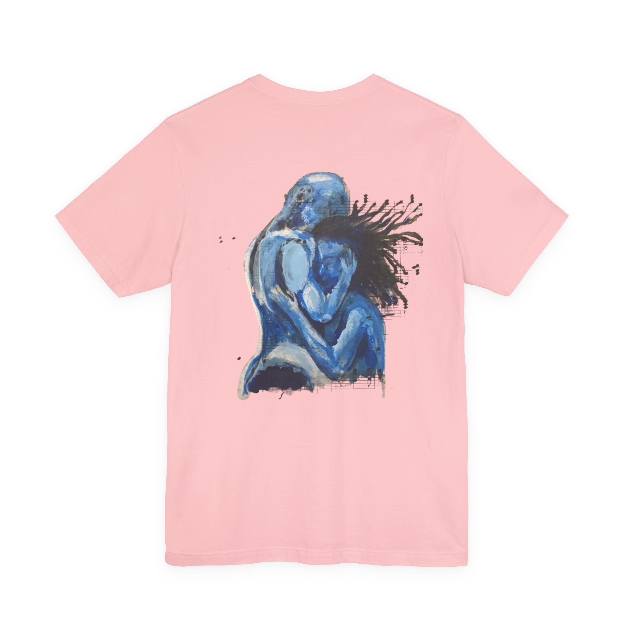 Blue Embrace Art Tee — Emotional Abstract Couple Graphic T-Shirt