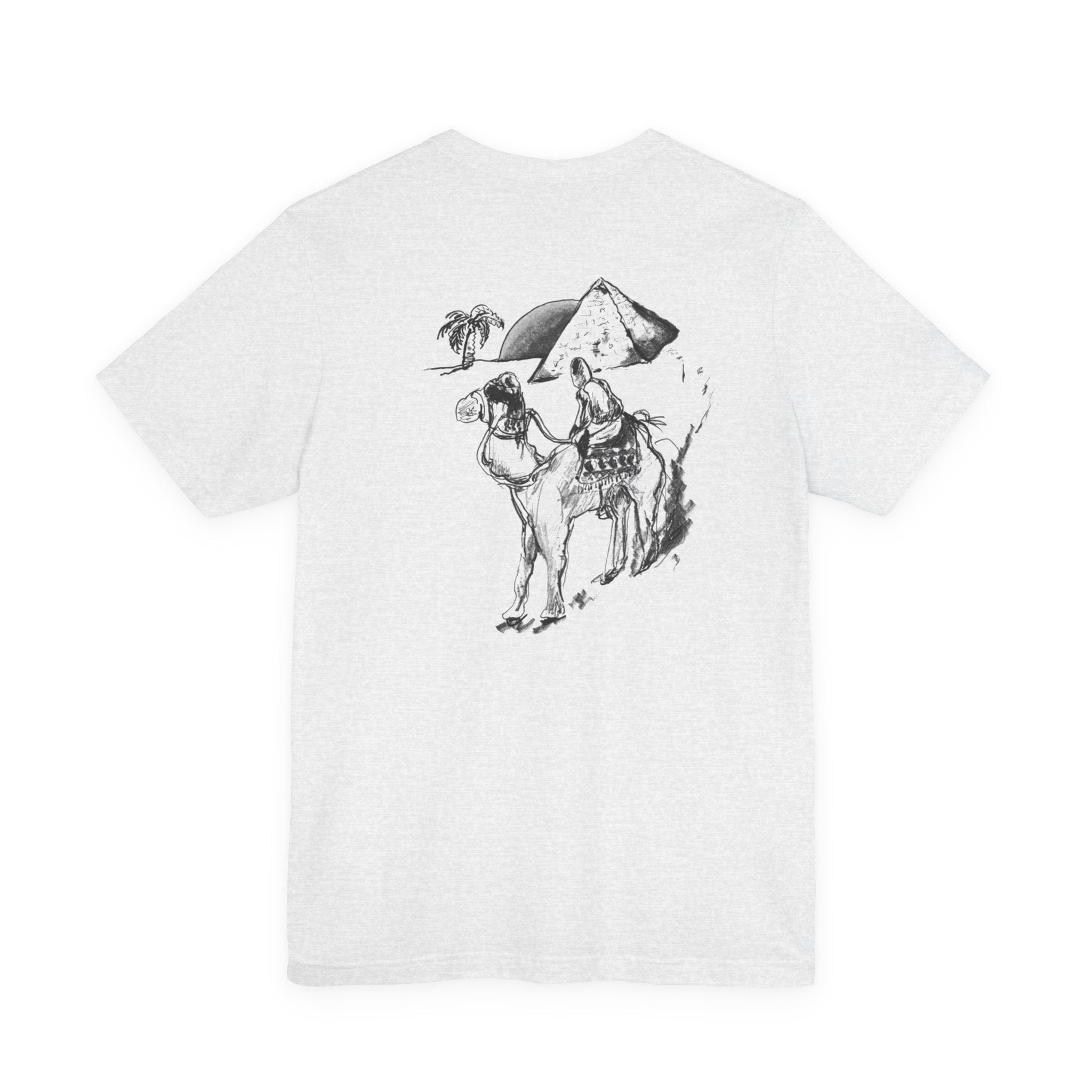 Desert Trek Graphic Tee — Camel & Pyramid Illustration T-Shirt